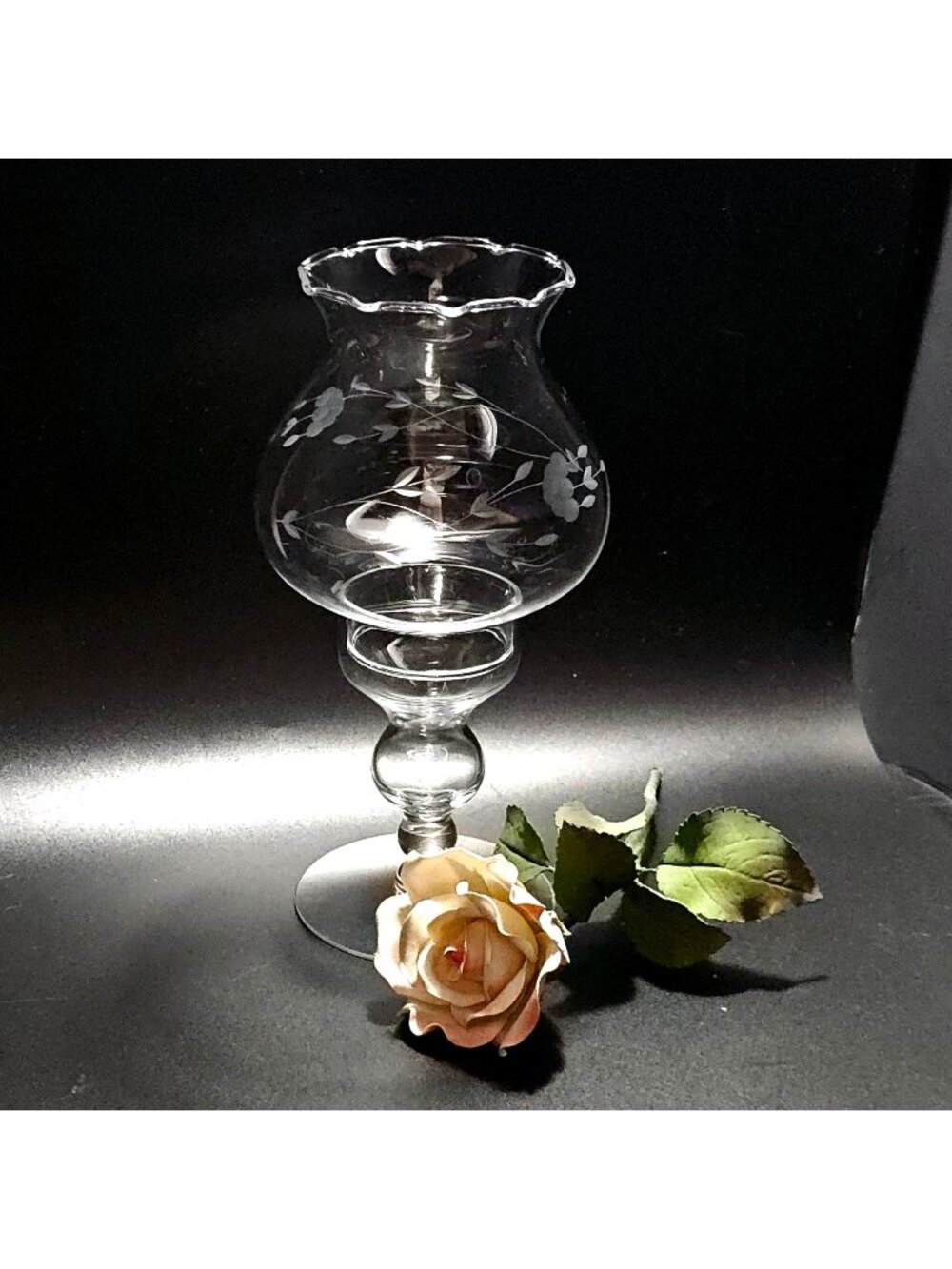 Princess House Heritage Hurricane Candleholder 9" romantic crystal floral etch